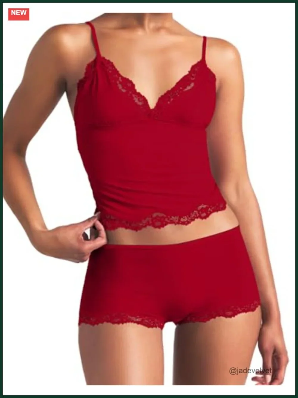 Two Piece Knit Pajama Set Lace Crop Tank and Shorts Lounge Outfit